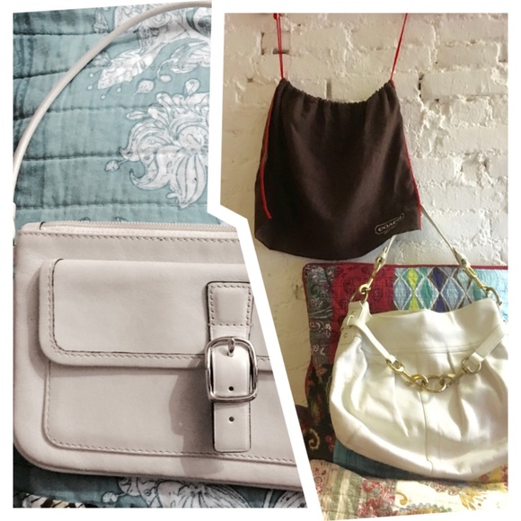 COACH BAG WHITE LEATHER + DUSTBAG + WRISTLET EUC - Picture 1 of 8